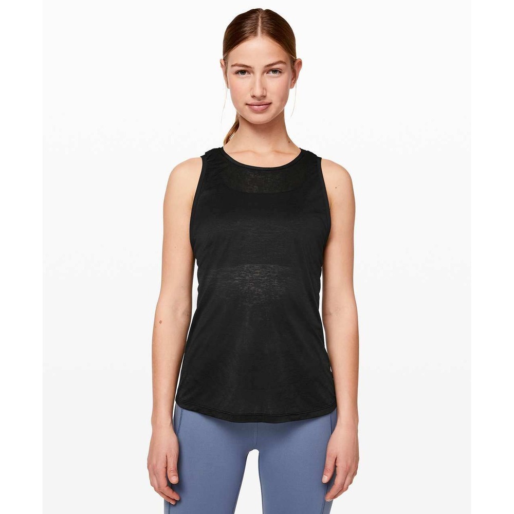 Lululemon Tank Top Soul Stride High Neck Black Draped V Back Semi Sheer Size‎ 6